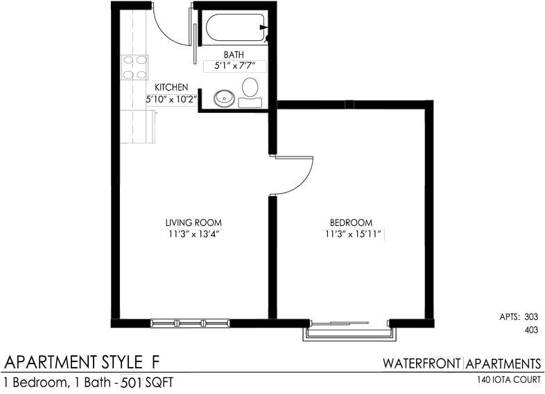 1-Bedroom- F floor plan