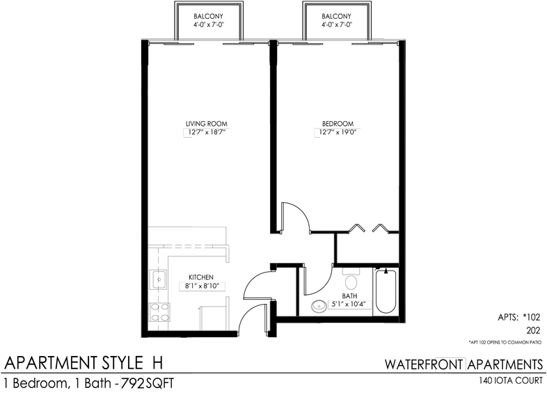 1-Bedroom- H floor plan