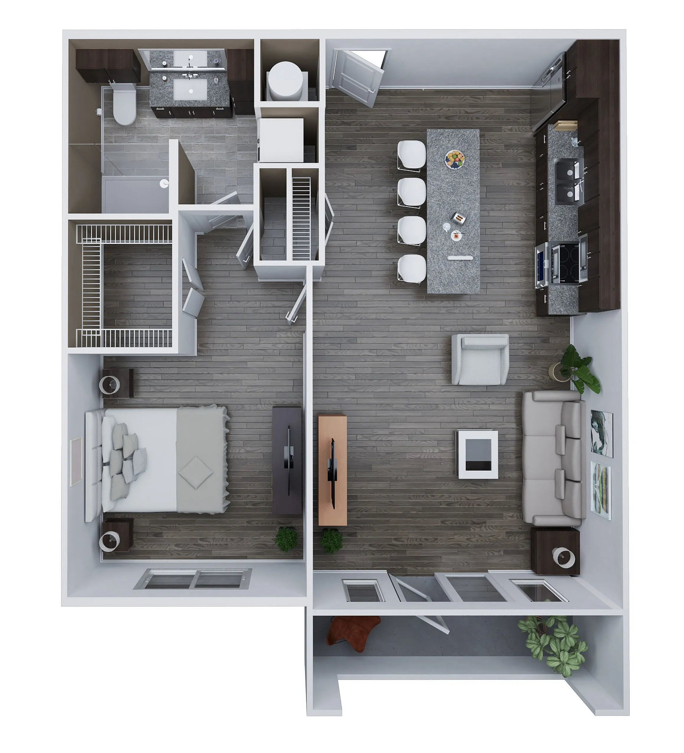 Chic Unit B3 floor plan showcasing a spacious 1 bedroom, 1 bath layout with an elegant open kitchen and cozy living area, spanning 825 sq. ft.