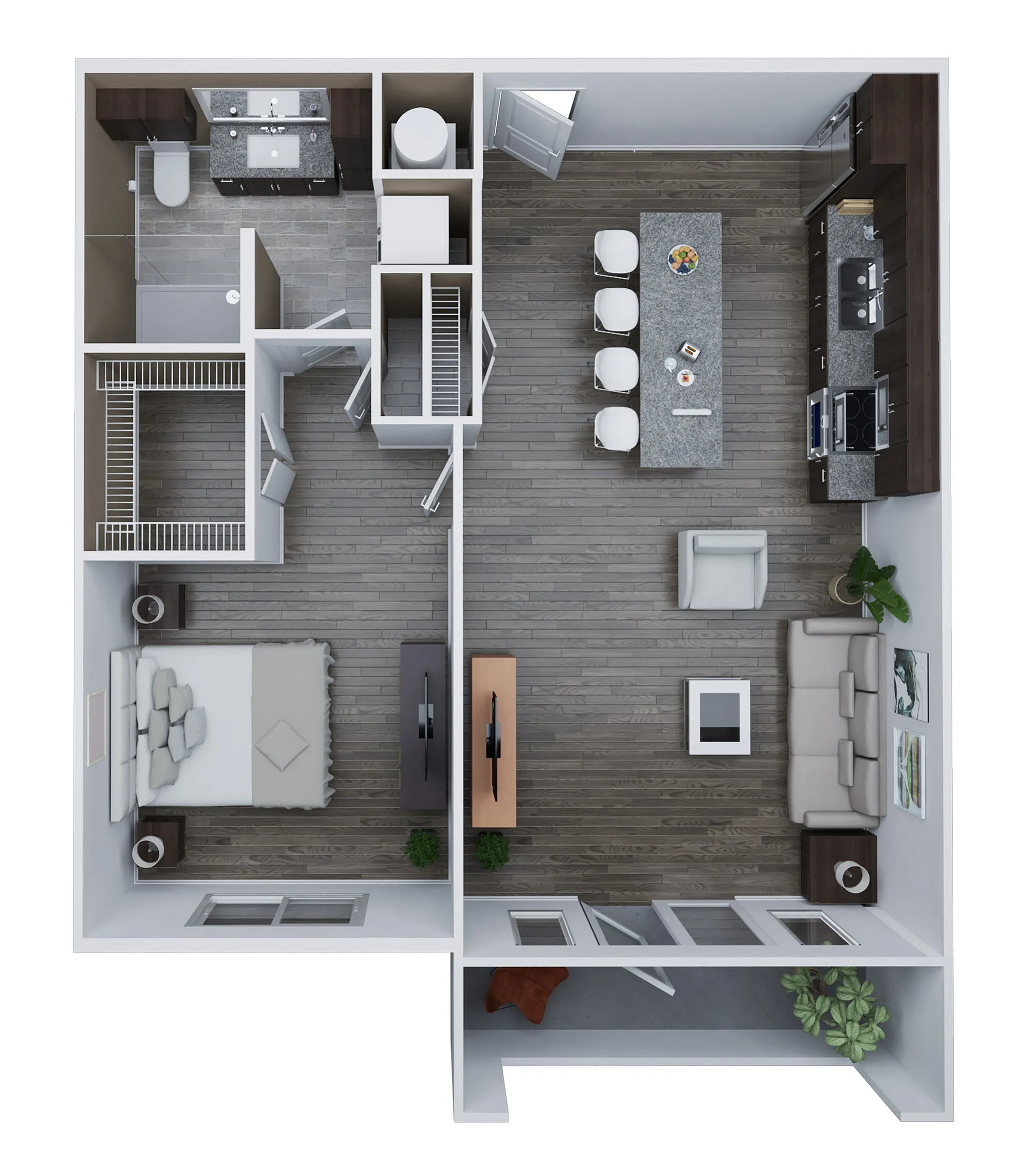 Modern floor plan of Unit B3 featuring 1 bedroom, 1 bath with open-concept kitchen and living area, 825 sq. ft.