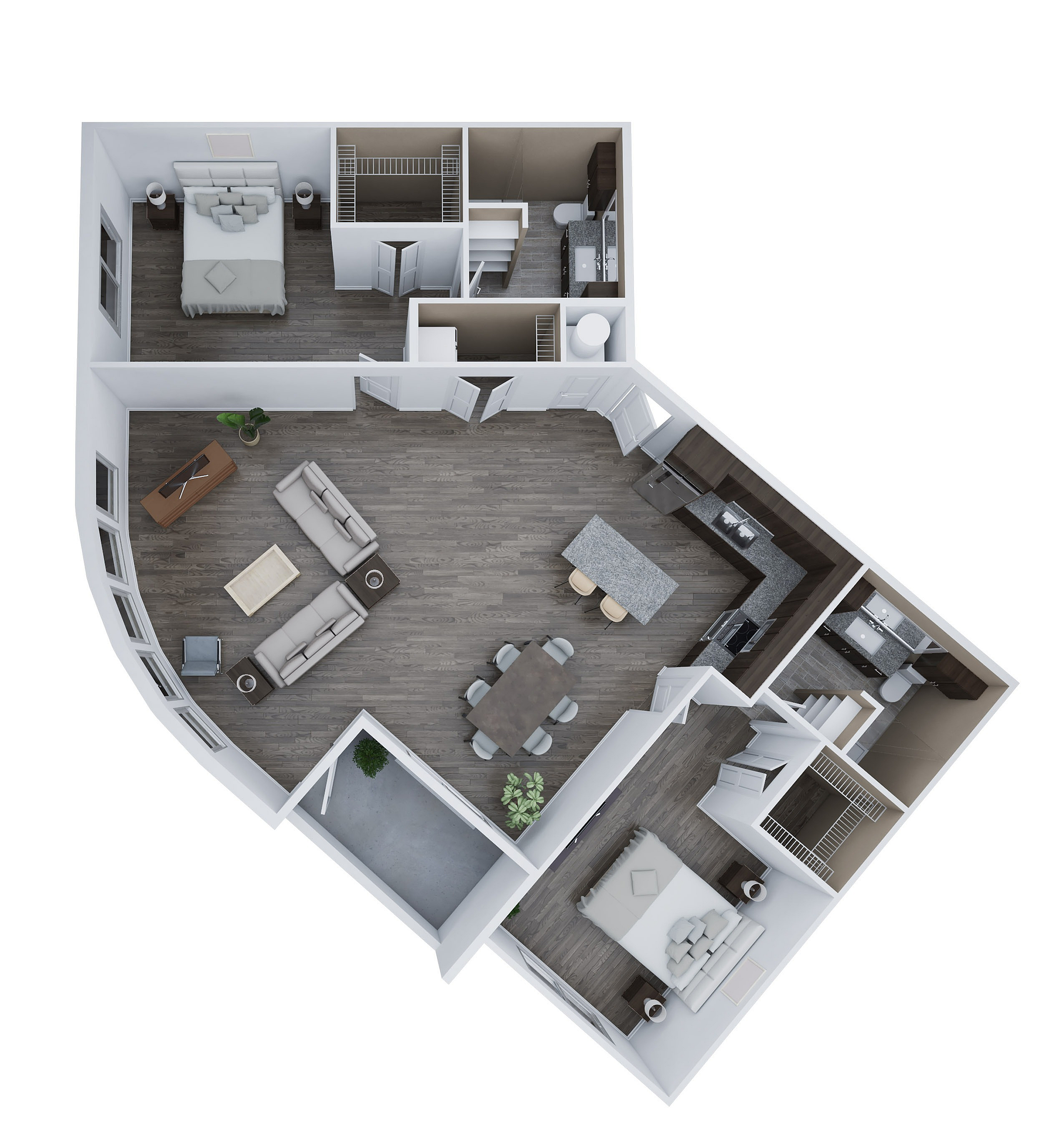 Elegant 3D floor plan of Unit G3 with 2 bedrooms, 2 baths, and a spacious open-concept living area, totaling 1,475 sq. ft.