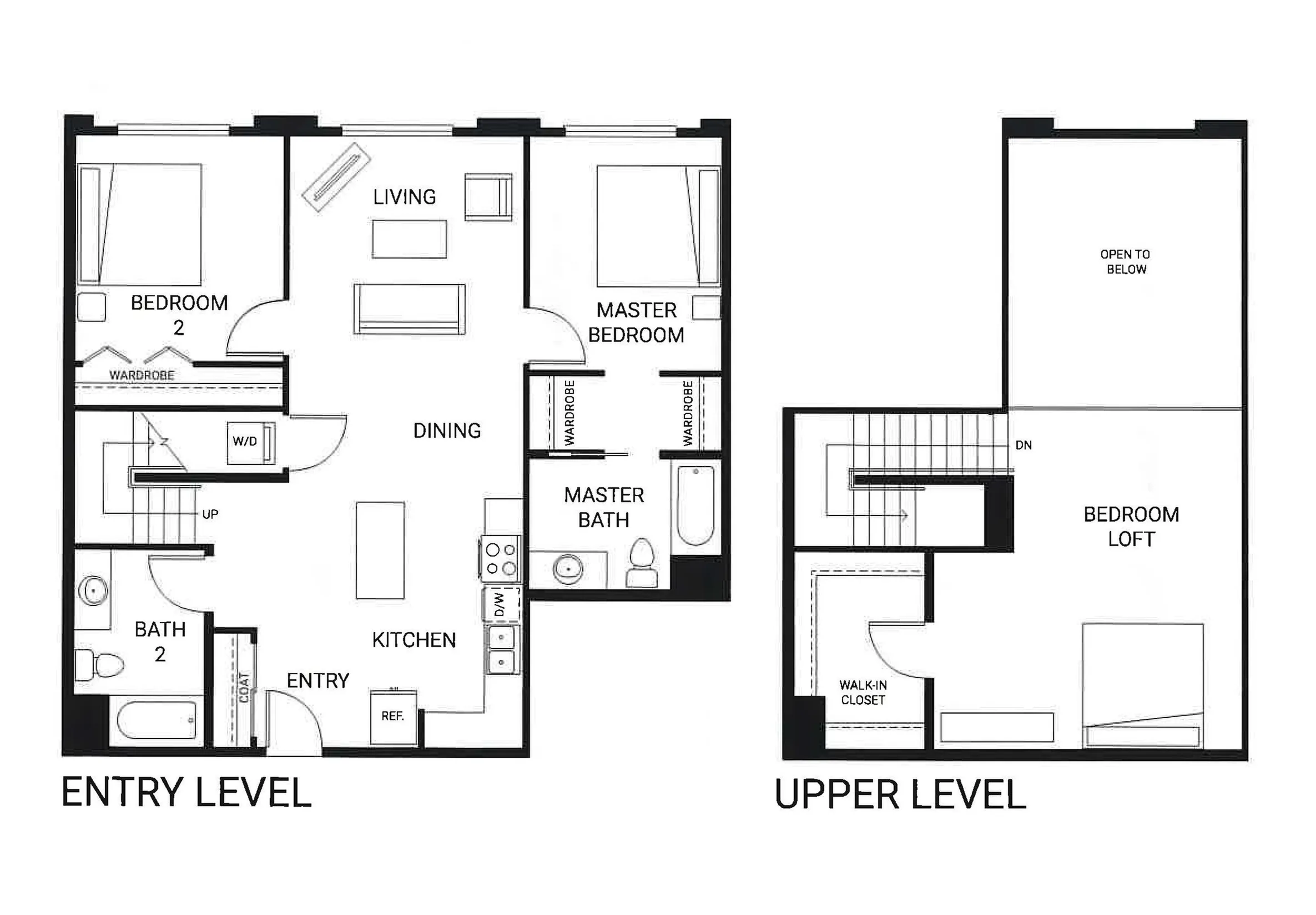 Spacious multi-level floor plan showcasing 2 bedrooms, a master suite, and open-concept living area with a loft and walk-in closet.