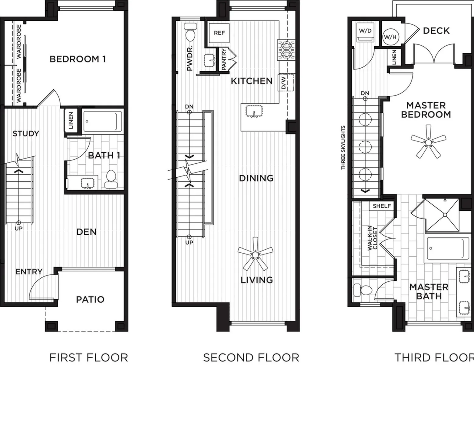 Charming multi-level floor plan with 2 bedrooms, a master suite with deck, open-concept kitchen and living area, plus a cozy patio and study space.