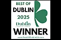 Award-winning Best of Dublin 2025 emblem featuring a bold green shamrock, celebrating excellence as chosen by the Dublin Chamber of Commerce.