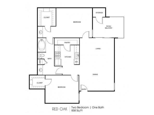 Red Oak | 2 Bed Apartment | Bellevue at Pecan Grove