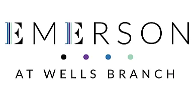 Elegant Emerson at Wells Branch logo featuring a modern design with vibrant accent colors.