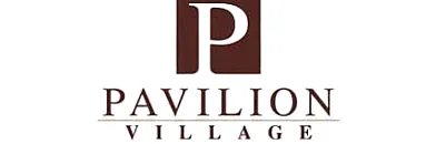 Elegant Pavilion Village logo featuring a bold 'P' design in a sophisticated brown color scheme.