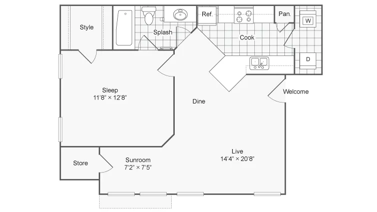 One Bedroom 610 One bedroom floor plan