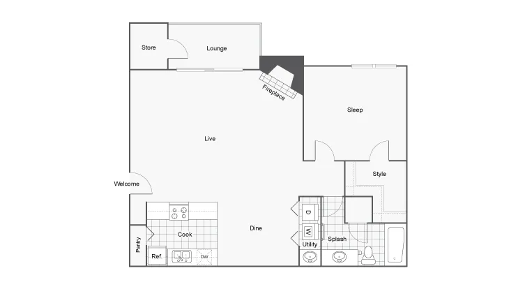 Cross-Creek-1bed-1bath one bedroom floor plan
