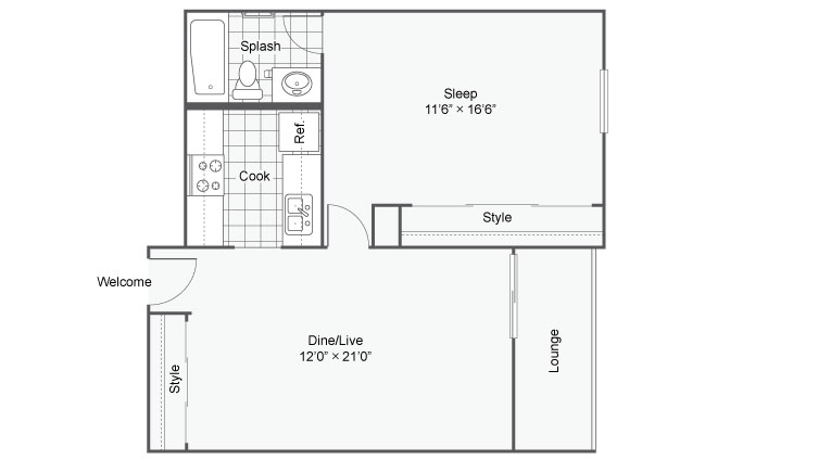 floor plan of one bedroom
