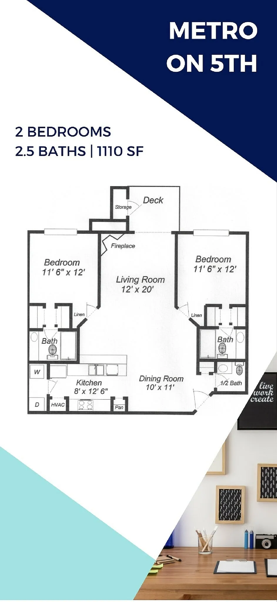 Two Bedroom, Two and Half Bath