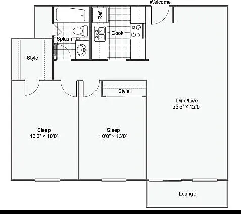 Lilac floor plan of two bedroom