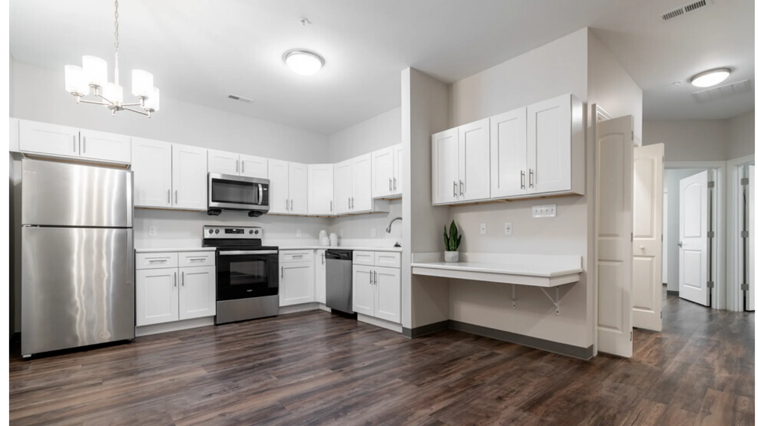 Retreat Kitchen with White Cabinets and Stainless Appliances