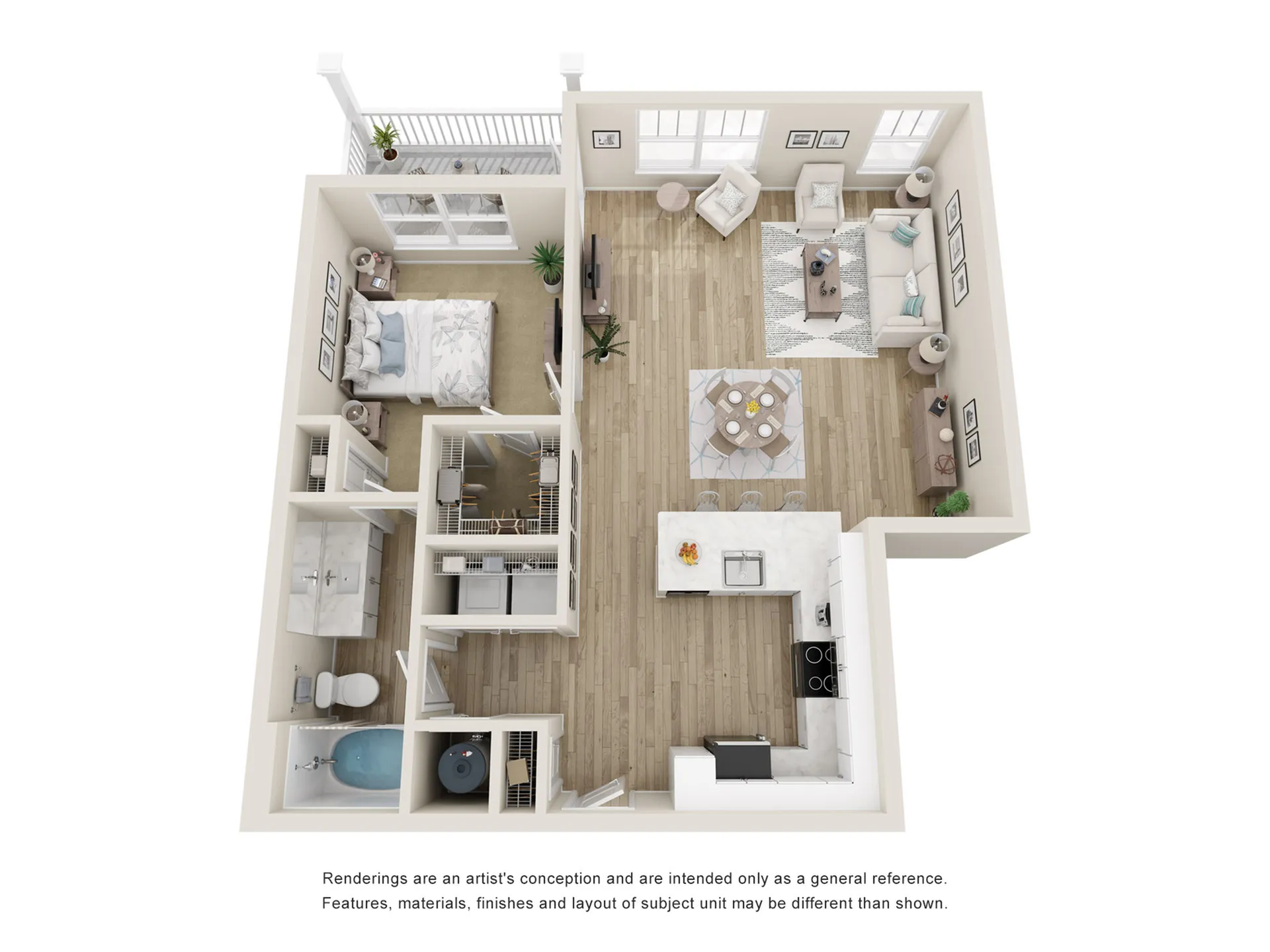 The Laurel One Bedroom 3D Floor Plan