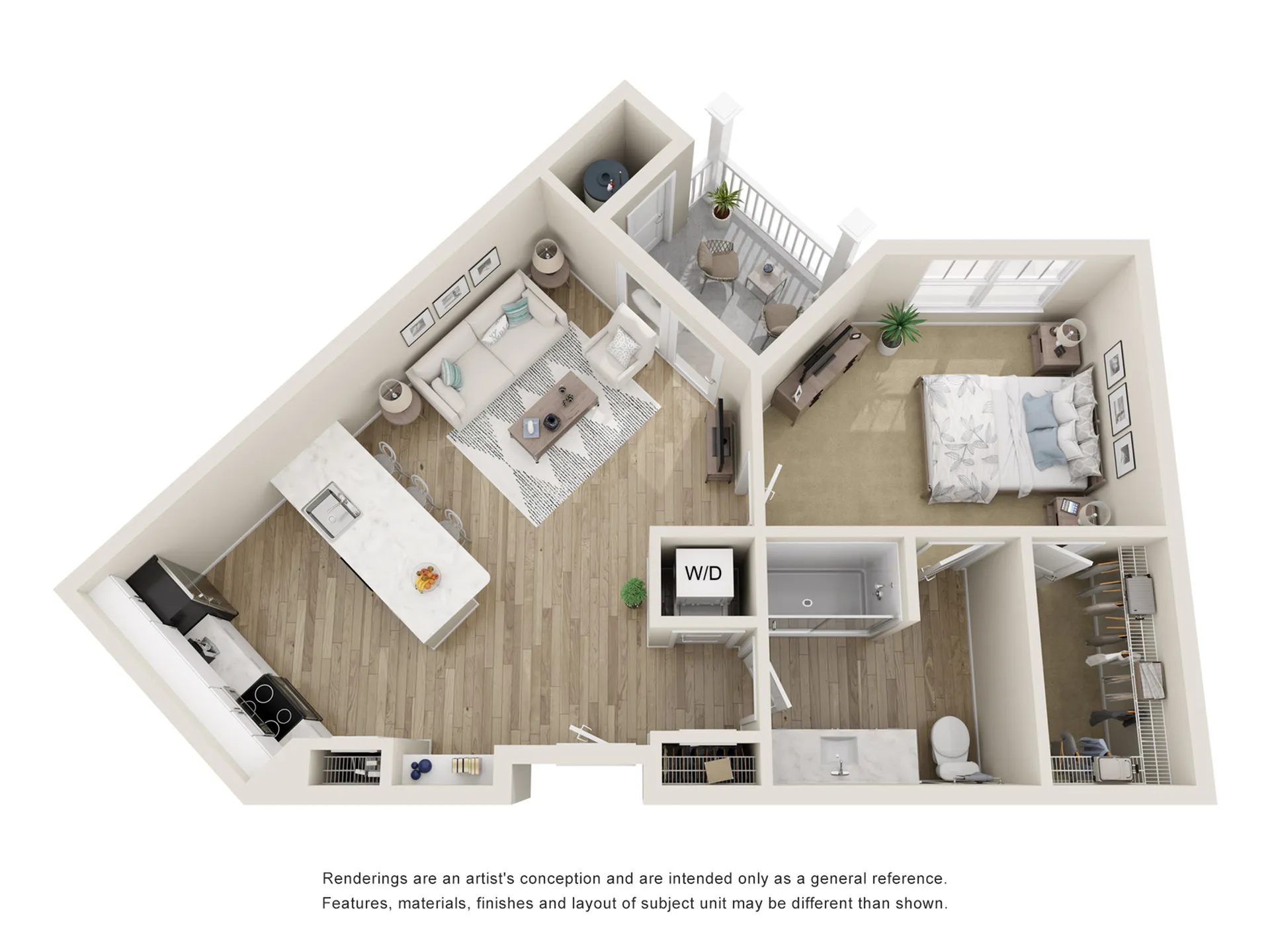 The Magnolia One Bedroom 3D Floor Plan