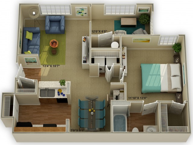Photo of The Oakwood with Sunroom  One Bedroom Floor Plan