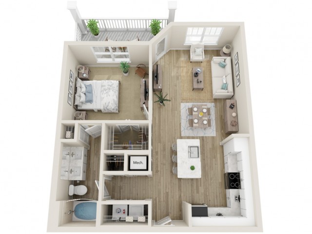 The Seacrest One Bedroom Floor Plan