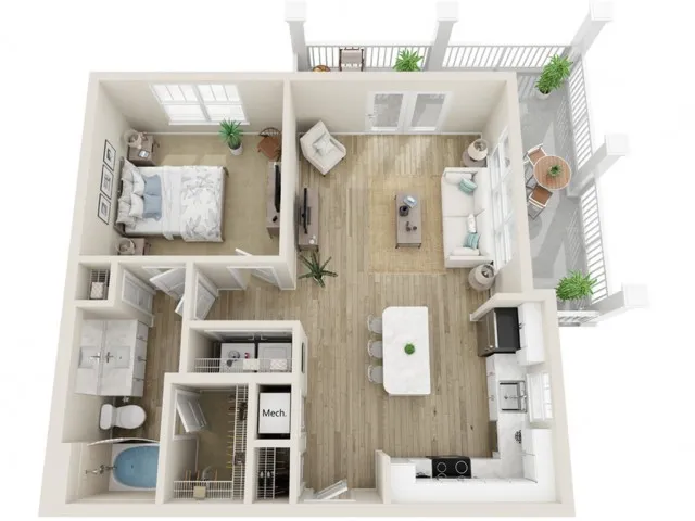 The Seaside One Bedroom Floor Plan