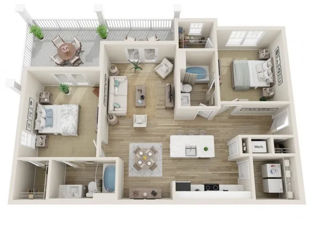 The Santa Rosa Alternate Two Bedroom Two Bath Floor Plan