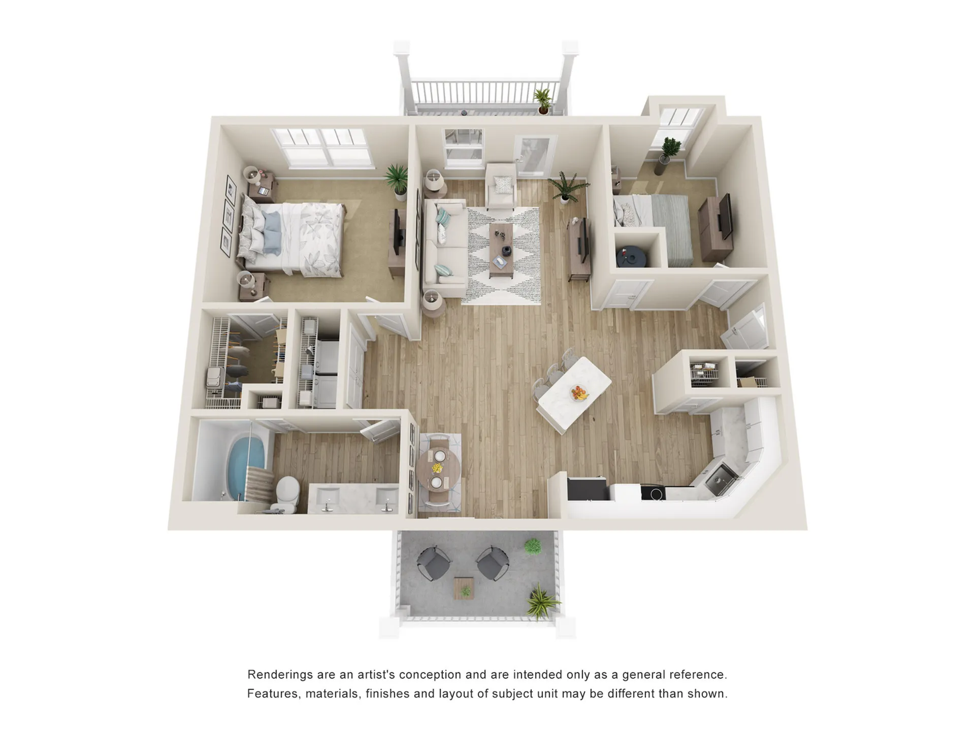 The Oak One Bedroom One Bath with Den 3D Floor Plan