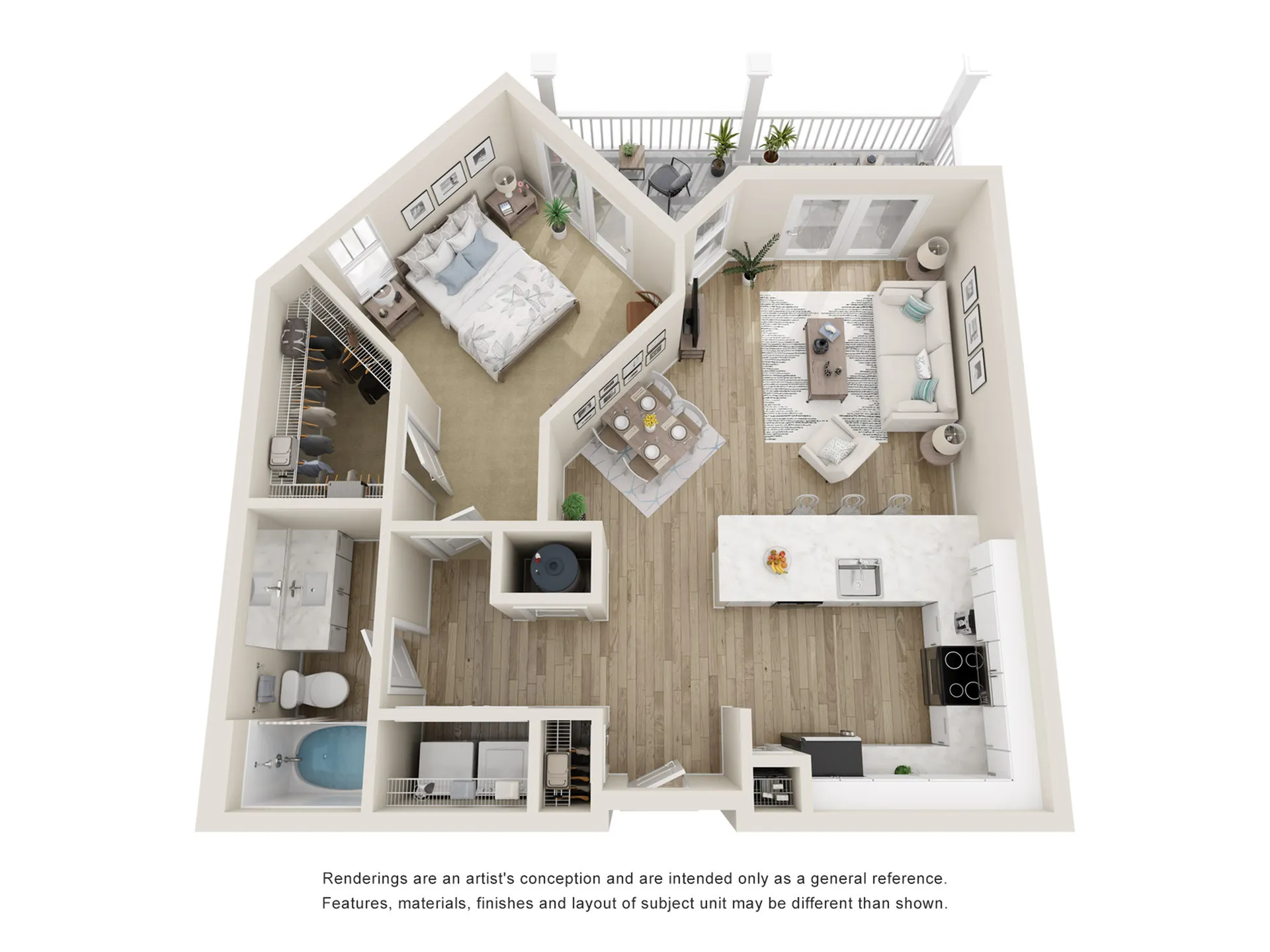 The Alder One Bedroom One Bath 3D Floor Plan