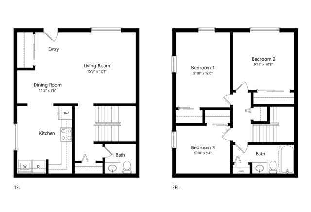 Floor Plans 3 bedroom 1.5 bathrooms townhouse apartment