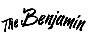 Elegant script logo of 'The Benjamin,' showcasing stylish branding in bold black typography.