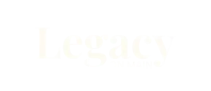 Elegant branding logo for 'Legacy on Main' with sleek typography against a dark background.