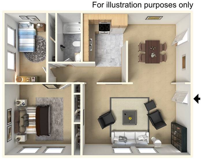 Two Bedroom | One Bathroom | 754 sqft