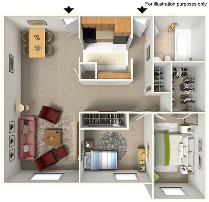 Two Bedrooms | One Bathroom Executive | 975 sqft | Walk-in Closet