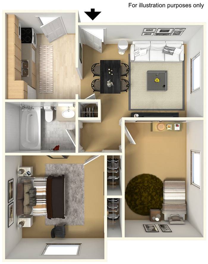 Two Bedrooms | One Bathroom | 810 sqft