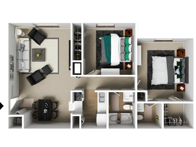 Two Bedrooms | One and half bathrooms | 900 sqft | Walk-in Closet in Primary Bedroom