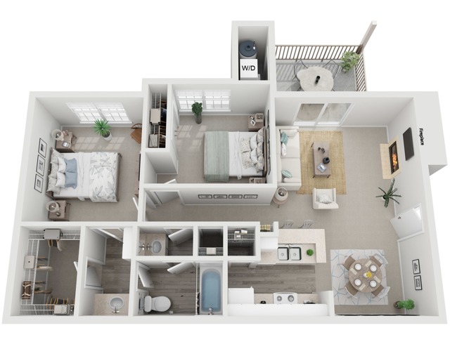 Two Bedroom | Two Bathroom | 892 sqft | Stackable Washer/Dryer Connections | Fireplace in Selected Units