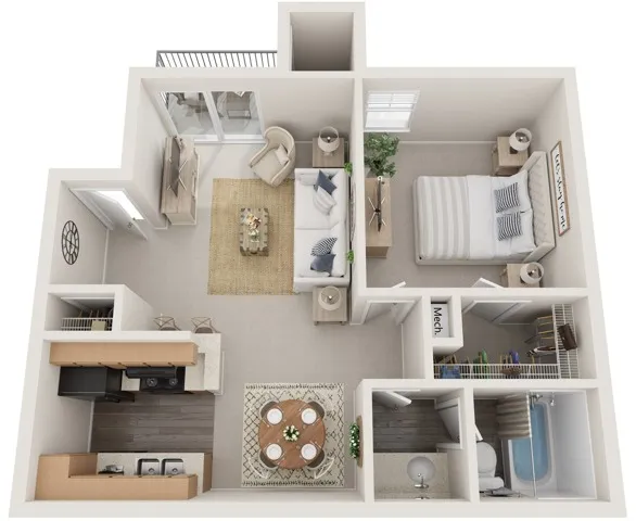 One Bedroom | 650 sqft | Full-Size Washer/Dryer | Patio/Balcony | Walk-in Closet | Fireplace in Selected Units | Vaulted Ceilings in Selected Units