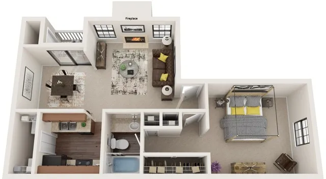 One Bedroom | 700 sqft | Patio/Balcony | Full-Size Washer/Dryer Connections | Fireplace in Selected Units