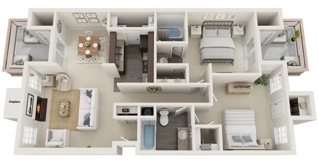 Two Bedrooms | Two Bathrooms | 990 sqft | Two Patios | Fireplace | Sunken Living Room | Full-Sized Washer/Dryer Connections