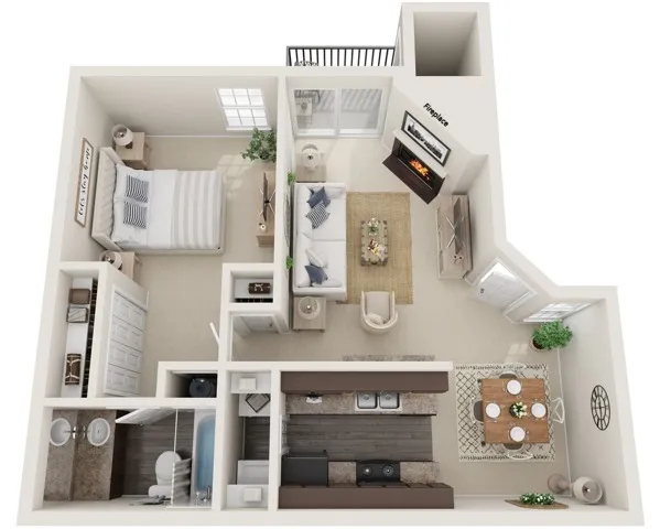 One Bedroom | 720 sqft | Balcony | Fireplace, | Vaulted Ceilings | Full-Sized Washer/Dryer Connections