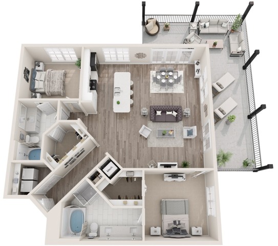 The Dominion | Two Bedrooms | Two Bathrooms | 1458-1554 sqft | Laundry Room with Full-Size Washer/Dryer | Wrap Around Patio/Balcony in Selected Units | Two Walk-in Closets