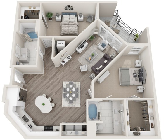 The Republic | Two Bedrooms | Two Bathrooms | 1266 sqft | Full-Size Washer/Dryer | Patio/Balcony | Two Walk-in Closets