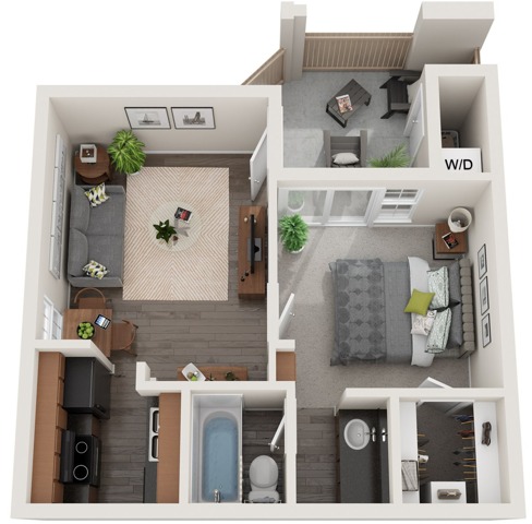 One Bedroom | 473 sqft | Stackable Washer/Dryer Connections | Patio/Balcony | Walk-in Closet