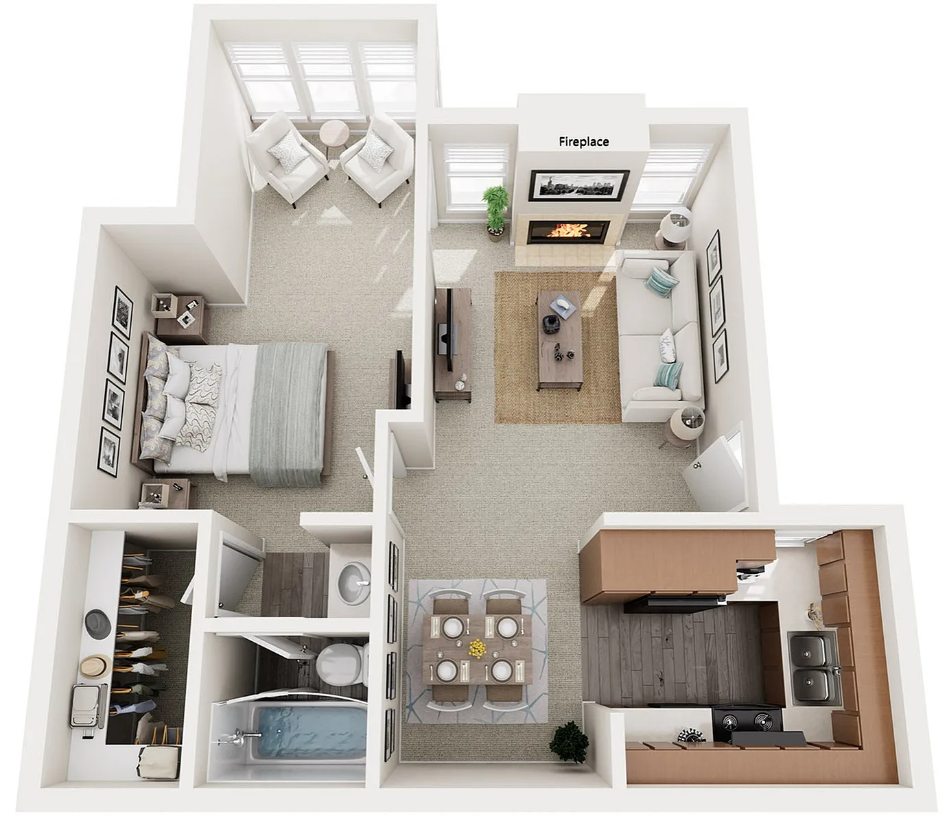 One Bedroom, One Bathroom, Sunroom, 665 sqft.