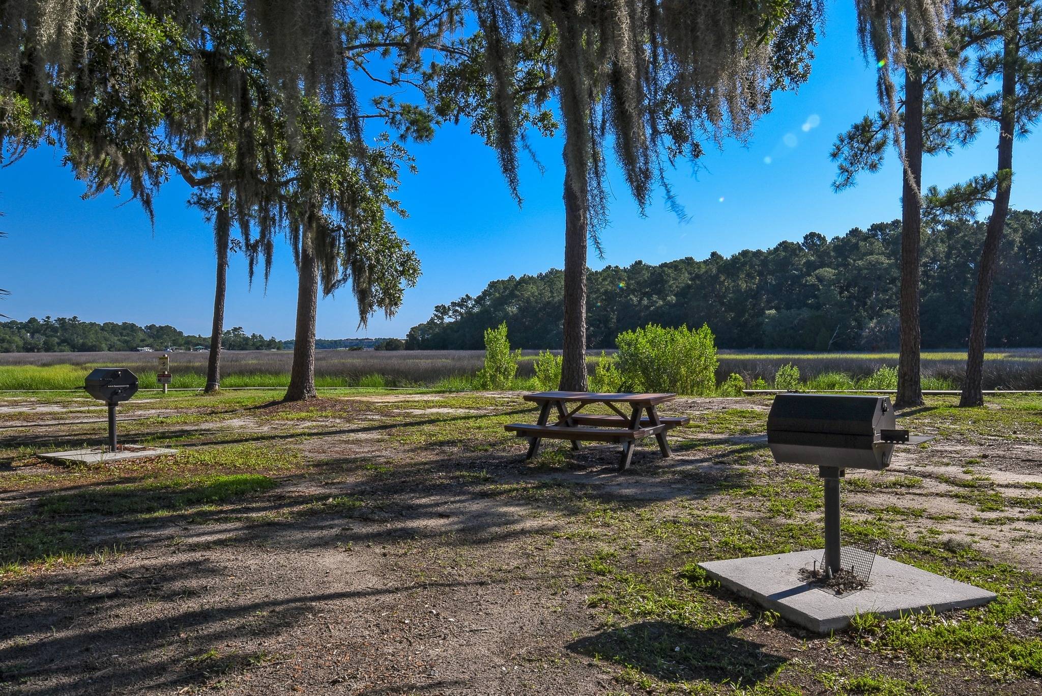2 Grills and picnic table over looking the marsh