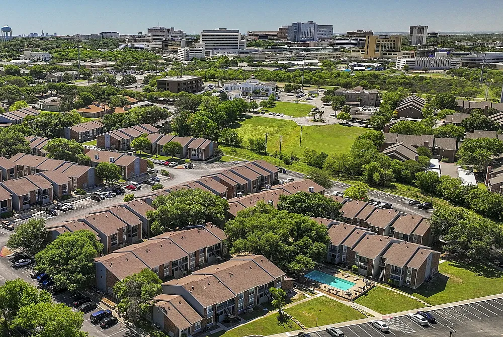 Aerial view of riverstone with the medical area in the background