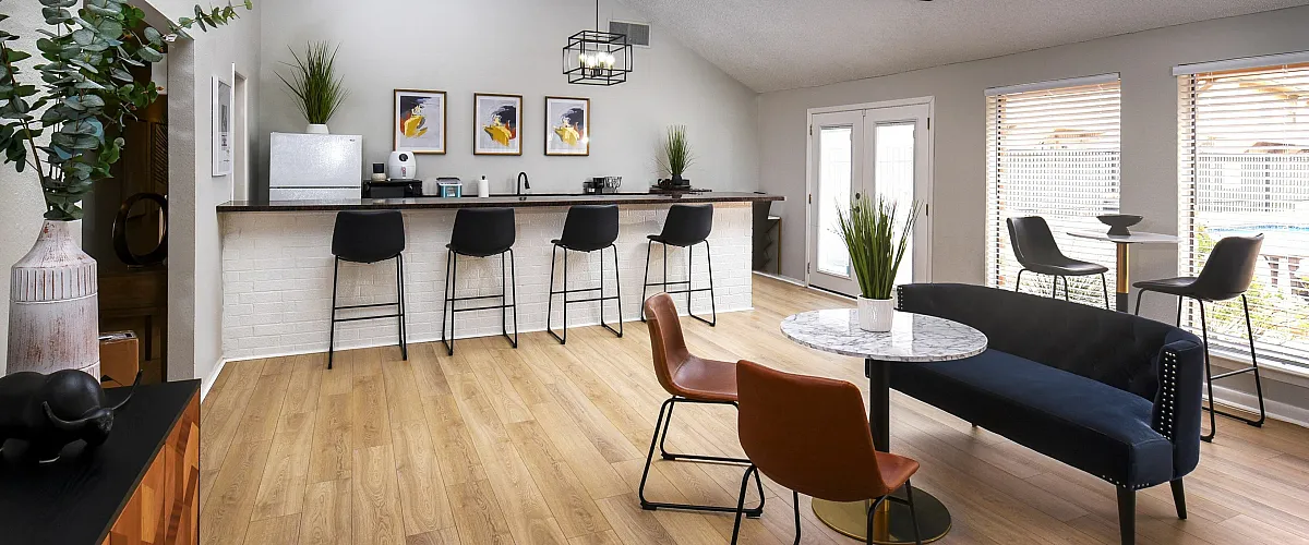Leasing office | Kitchen with 4 chairs at the bar