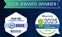 2025 Award Winner badge showcasing Top 50 Management Company recognition and Resident Satisfaction accolade from ApartmentRatings and SatisFacts.