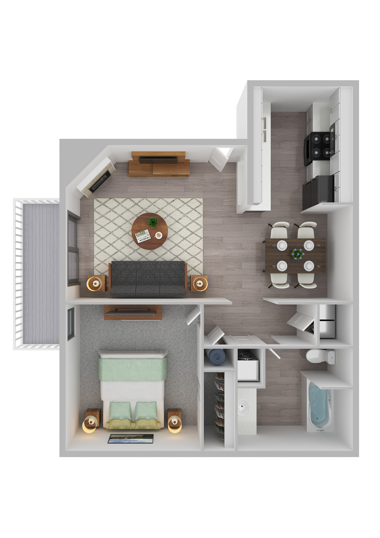 3D One Bedroom Floor Plan Image