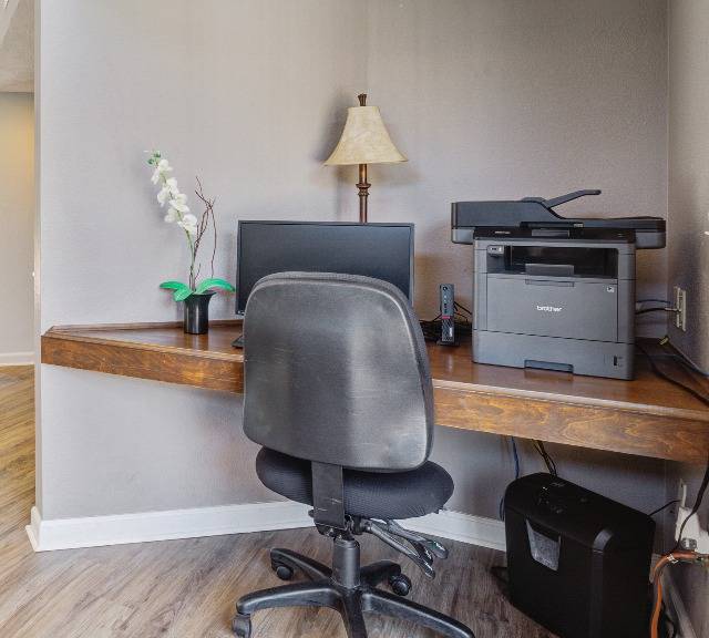 Business Center Workspace with Computer and Printer