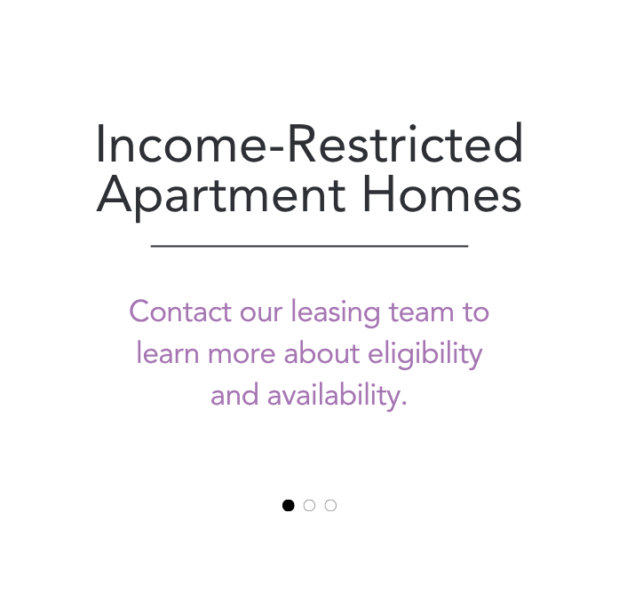 Income-restricted apartment homes information with contact details for leasing team regarding eligibility and availability.
