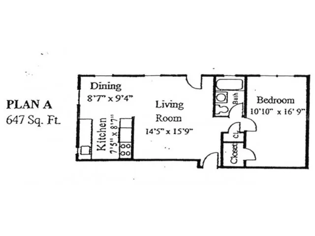 Plan A: 1 bed, 1 bath