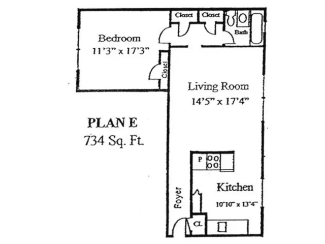 Plan E: 1 bed, 1 bath